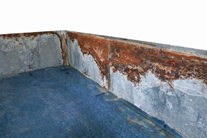 Corroded steel pool wall - this doesn't happen with SIP